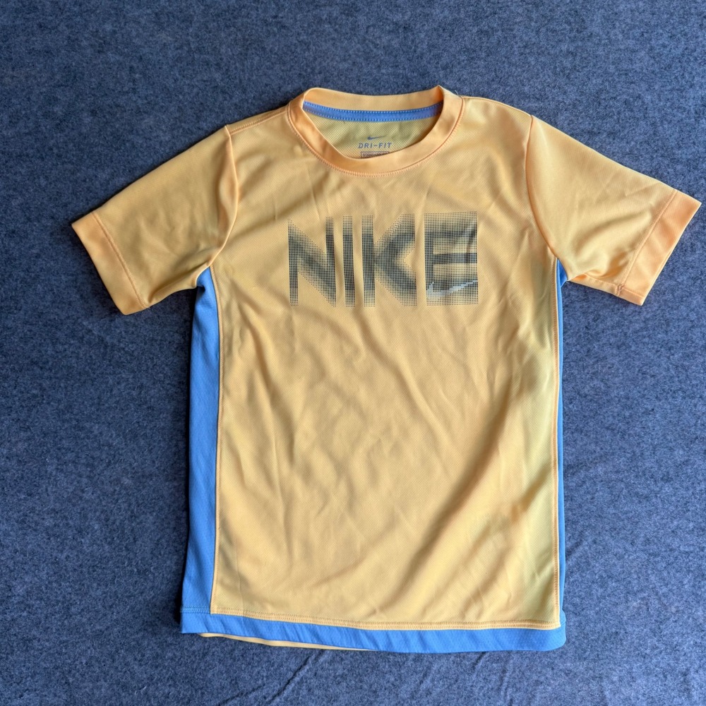 Nike Kids Dri-FIT Short Sleeve Graphic Training T-Shirt Yellow Blue DA0299-848 M